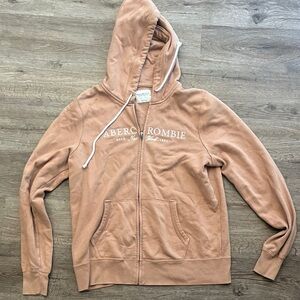 Abercrombie & Fitch Tan Zip-Up Hoodie with White Embroidery